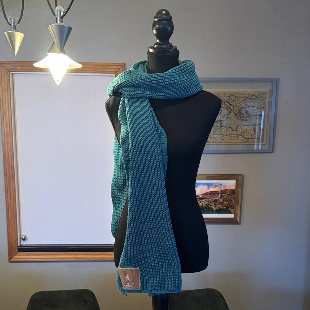 Teal Knit Scarf with Logo Patch